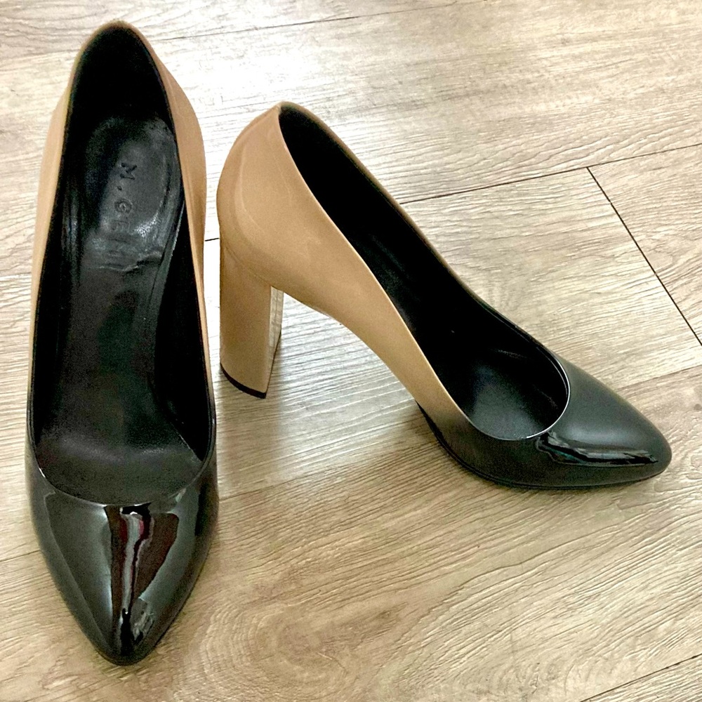 M Gemi Lustro Patent Leather Pump In Neutral Ombré Black To Tan Sz 38